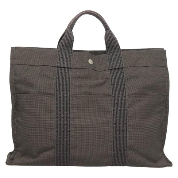 HERMES Her Line MM Hand Bag Canvas Gray Auth 121140 - Picture 2 of 16